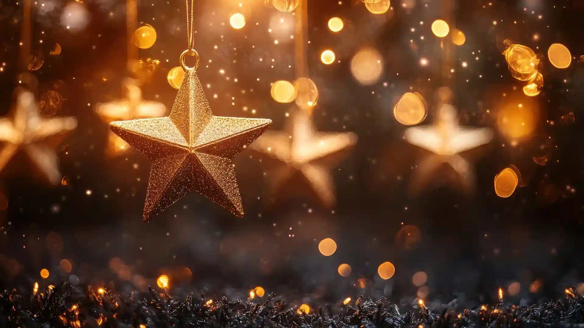 Novemberlichter, hängende goldene Sterne